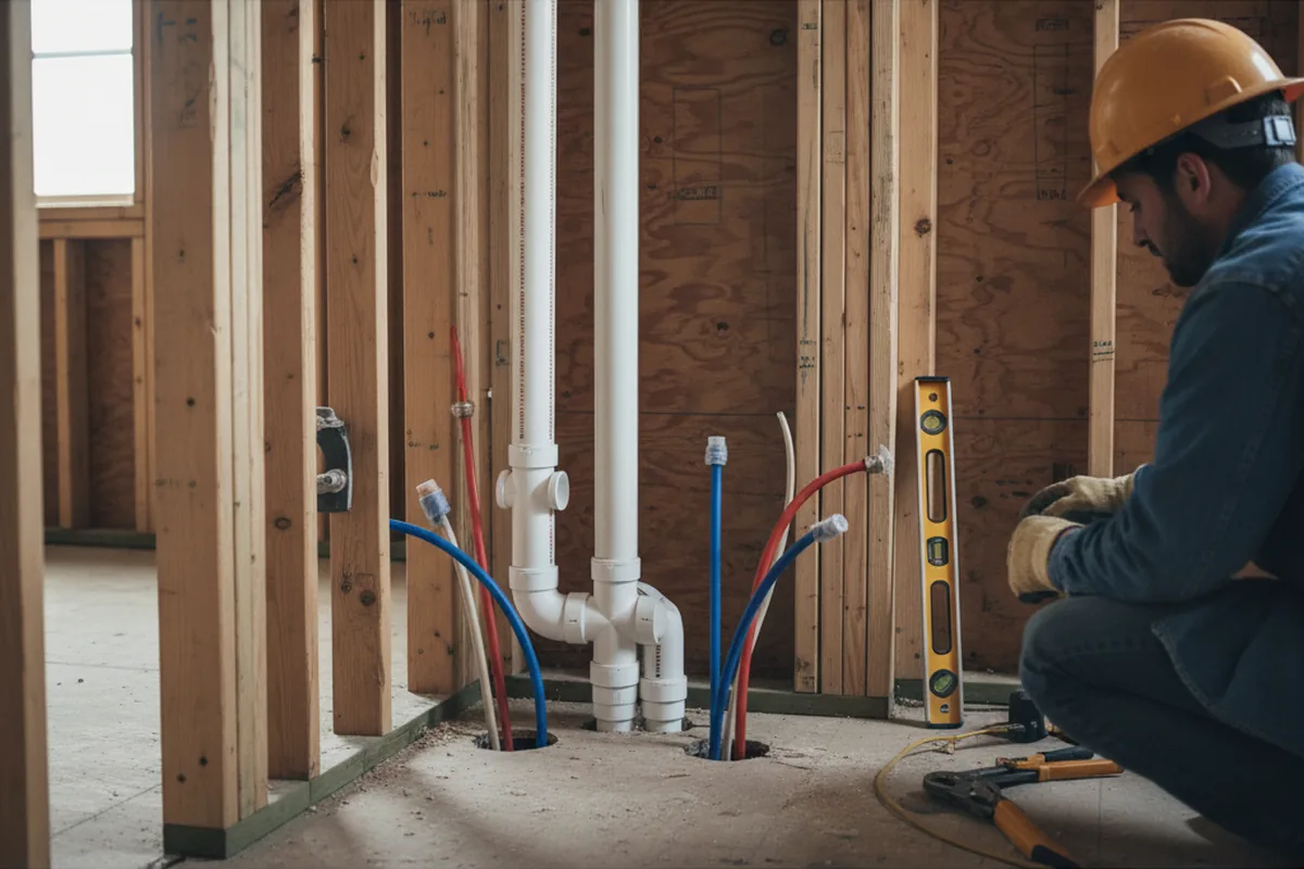 Drain and supply rough-in during Sump Pump Repair in Tarawa Terrace